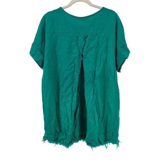 Umgee USA Frayed Hem Pocket Tunic Top Short Sleeve Green Medium - Picture 2 of 9